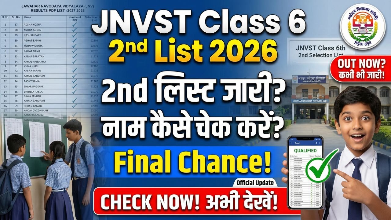 JNVST Class 6 Second Merit List 2026
